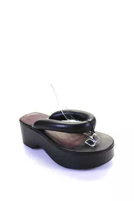 Staud Womens Block Heel Quilted T Strap Platform Sandals Black Leather Size 36 • $85.39