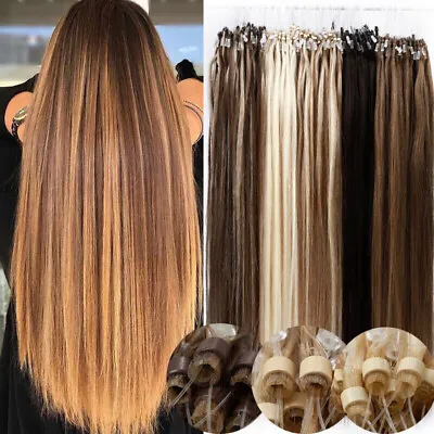 Micro Link Tip Hair Extensions Micro Beads Loop Real Human Hair Full Head 200s • $23.75