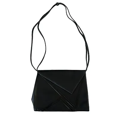 Vintage Bally Purse Shoulder Bag Black Leather Asymmetrical Flap Geometric 80s • $69.99