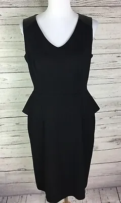 Vince Camuto Women’s Black Peplum Faux Leather Shoulder Sleeveless Knit Dress 10 • $22.99