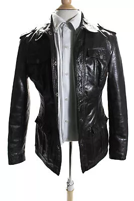 Versace Jeans Couture Mens Leather Darted Collared Buttoned Jacket Brown Size M • $169.99
