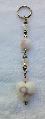 Breast Cancer Awareness And  Love Lampwork Glass  3 1/2 Inch Handmade Keyring • £3.86