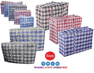 JUMBO LAUNDRY BAGS Zipped Reusable Large Strong Shopping Storage Bag Moving XL • £3.76