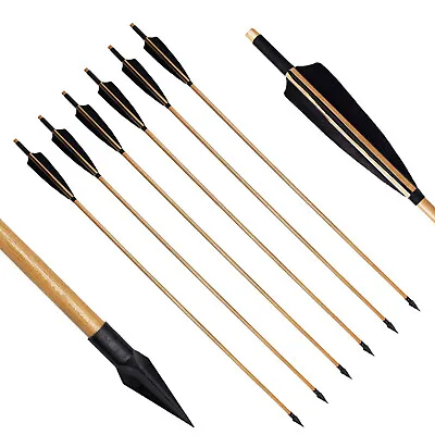 6PCS Handmade Hunting 33  Wooden Arrow LongBow Spine 300 With Medieval Tip Point • $39.99