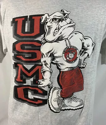 Vintage Marine Corps T Shirt USMC Team Logo Tee Short Sleeve Gray Mens Large • $29.74