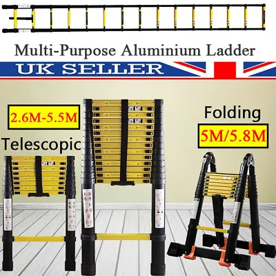 £48.99 • Buy 2.6M-5.5M Telescopic Ladder Extendable Steps Folding Aluminum Multi Purpose Loft