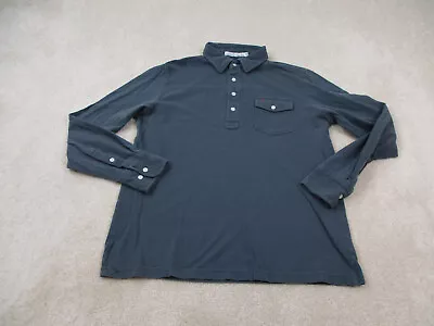 Criquet Polo Shirt Mens Medium Gray Long Sleeve Casual Cotton Golf Pocket Adult • $34.88