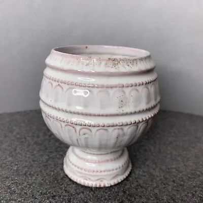 VTG Secla Portugal White Glazed Pottery Round Planter Bowl Pedestal Vase ~ 4  • $14.25