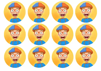 24x EDIBLE Blippi Wafer Paper Party Circle Cupcake Cookie Toppers Uncut 4cms • $7.99