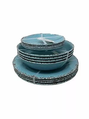 Tommy Bahama Melamine Blue Teal Crackle Dinner And Salad Plates+Pasta Bowls  New • $54.99