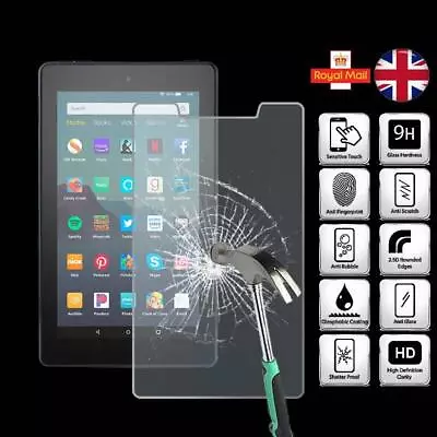 Amazon Fire 7 9th Gen/Fire7 7th Gen-Tablet Tempered Glass Screen Protector Cover • £3.99
