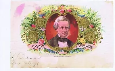 Simon Cameron Civil War Secretary Of War Wolpert NY Schlegel Cigar Label W71 • $19.99