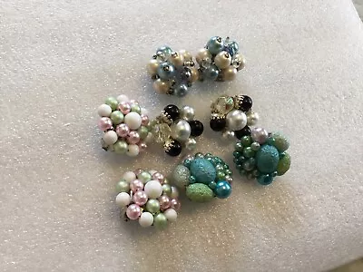 Vtg Lot 4- Beaded Cluster Japan Austria  Clip On Earrings • $5.99