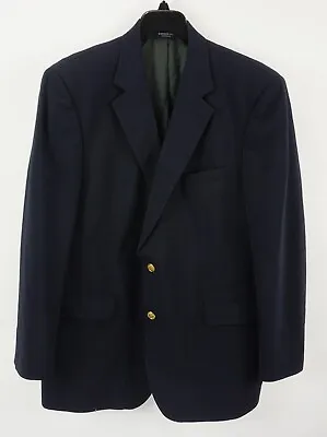 Vintage Brooks Brothers Gold Button Blazer Men's 42L Dark Blue Woven Wool Sport • $39.98