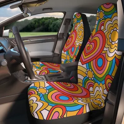 Psychedelic Hippie Car Seat Covers Vintage Inspired Retro Decor Vehicle Van • $67.99