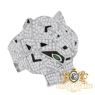$129.99 • Buy Men's 14K White Gold On Real Silver  Lion Head Wolf Ring Band