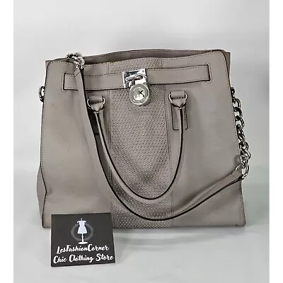 Michael Kors Women's Grey Leather Hamilton Microstud Pearl Handbag Large 1867 • $65