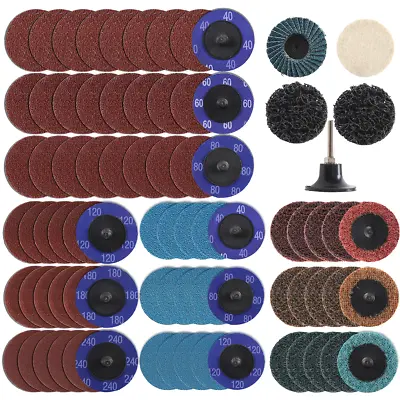 80PCS 2  Roll Lock Sanding Discs Set W/ 1/4 Holder Die Grinder Quick Change Disc • $19.50