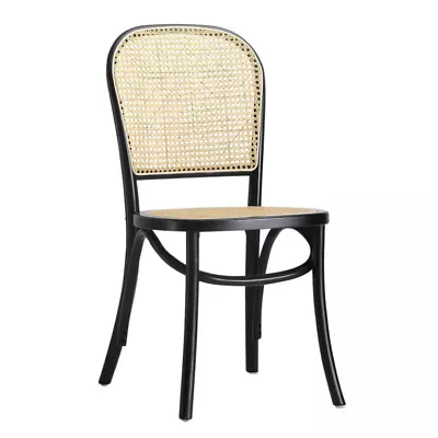 Luca Dining Chair Natural Rattan Cane Seat & Backrest Black Mid-Century Frame • £151