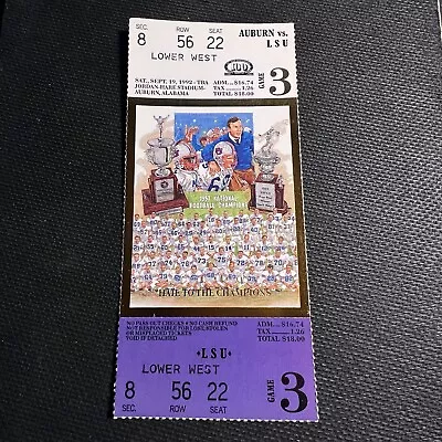 1992 Auburn Vs LSU Original Football FULL Ticket Stub SEC NCAA • $10.99