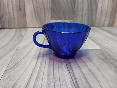 Duralex Vereco France Rivage Cobalt Blue Glass Swirl Tea Cup • $13.50