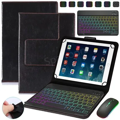 Universal Case Leather Cover With Backlit Keyboard Mouse For 9.7-11 Inch Tablets • $20.99