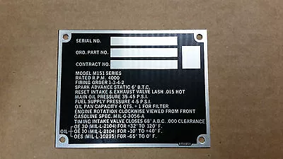M151 Parts Engine Data Plate 8754665 • $19.50