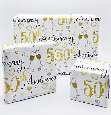 £2.15 • Buy 2 Sheets Golden 50th Wedding Anniversary Wrapping Paper Champagne Glass (P-W110)
