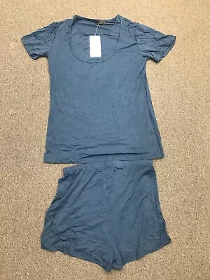 Women Ekouaer Maternity Short Sleeve Nursing Solid Blue Pajama Short Set Small • $6.99