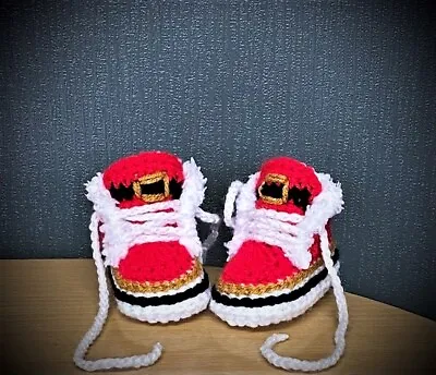 £6.99 • Buy Crochet Baby Shoes Handmade Crochet Wool Baby Booties Christmas Shoes