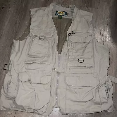Cabelas Fly Fishing Vest Size XL Mesh VENTED BACK Tactical Pockets￼ Tan Safari • $34.95