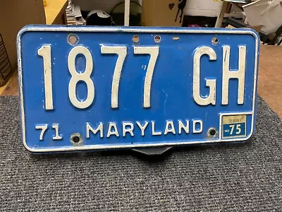 License Plate Vintage Maryland MD 1877 GH 1975 Extra Holes Rustic $6 Bargain • $6