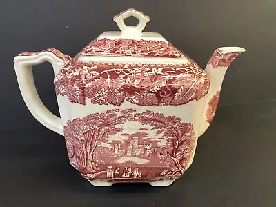 Rare Teapot  Mason's Vista Red White Pink China Masons Transferware Ironstone • $59.95