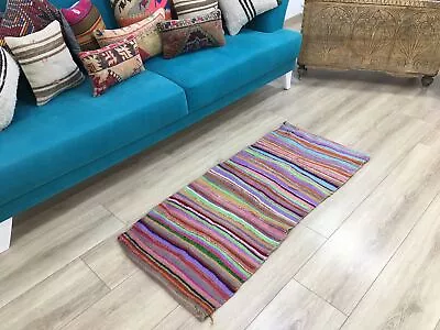 Striped Kilim Rug Boho Rug Entry Rug Turkish Kilim Rug Kitchen Rug • £57.85