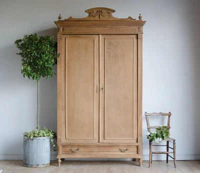 £1450 • Buy French Antique Knockdown Oak Linen Press Cabinet Cupboard Wardrobe With Shelves