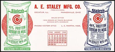 Vintage Ink Blotter A E STALEY MFG Bags August 1948 L E Martin Painesville Ohio • $6.74