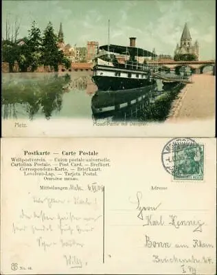 CPA Metz Garrison Church Moselle And Steamer 1906 • £7.78