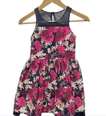 Miss Evie - Size Age 8 Years Navy Dress With Pink Floral Pattern Pretty A-Line • £3.99