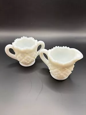 Vintage Westmoreland Milk Glass Mini Sugar And Creamer Quilt Diamond • $9.99