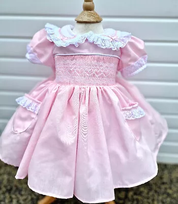 Dream Baby Girls 0-7 Years Pink Hearts Smocked Traditional Lined Netted Dress • £34.99