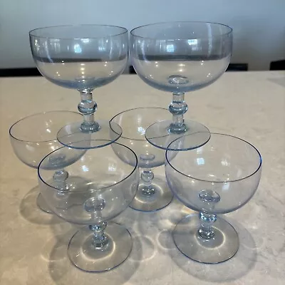 VTG Light Blue Glass Dessert/Fruit Dish Set Of 6 • $36