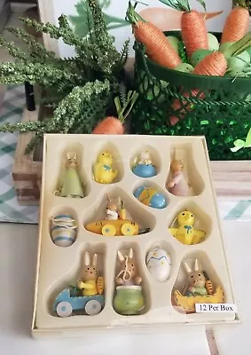 Boxed Set Of 12 ADORABLEMiniature Hand Painted Wooden Spring Or Easter Ornament • $24.99