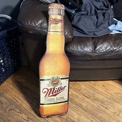 Miller High Life Bottle Metal Tin Tacker Beer Sign Bar Mancave 30x8 Used • $38