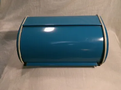 Vintage Style Turquoise Metal Roll Up Breadbox • $25