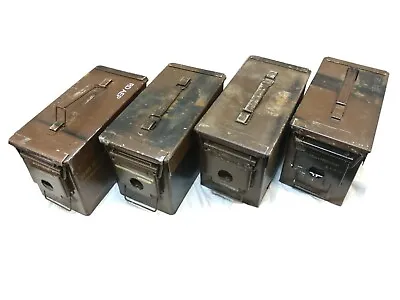 Job Lot Ammo Boxes 4 X H83 37mm 50 Cal Ammunition Brown Metal Military Army Box • £45