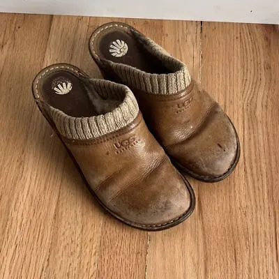 UGG Suede Sheepskin Leather Gael Shearling Lined Wedge Clogs Mules 7 • $20