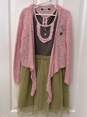 💕 Matilda Jane House Of Clouds Sweater Cardigan PINK Size 8  / Ties • $19.99