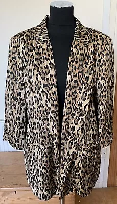 Zara ! Size Xxl ! Leopard Print Faux Silk  Satin Jacket Lined Vgc 3/4 Sleeve • $7.45