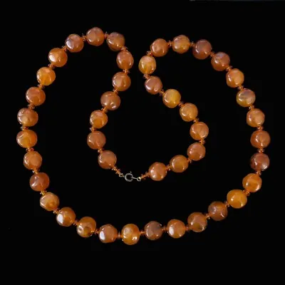 Vintage Amber-Like Resin Ball Beads Sweater Necklace 30 Inch 14mm Width • $14.15