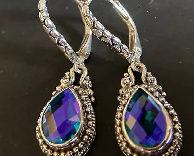 Sarda Bali Made Beautiful Caribbean Mystic Quartz SterlingEarrings • $125